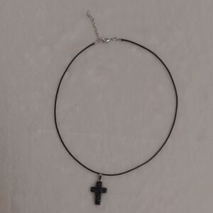 Elegant Black w/Gray Spots Cross Pendant Necklace